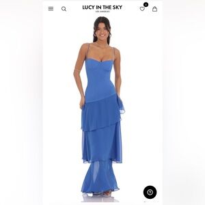 Long Ruffle Maxi Dress in Blue